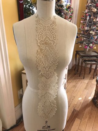 French Embroidered Needle Lace Antique Long Collar Dress Panel Ornate Floral 6