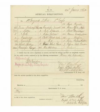 1864 Civil War Requisition Signed By Future Brevet Major Gen.  Frederick Winthrop