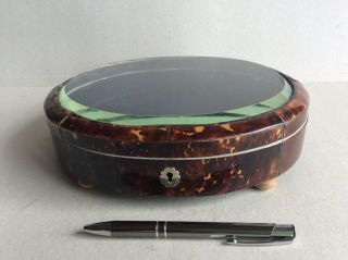 Large Antique Faux Tortoiseshell Box Caddy 19th Century With Glass Top