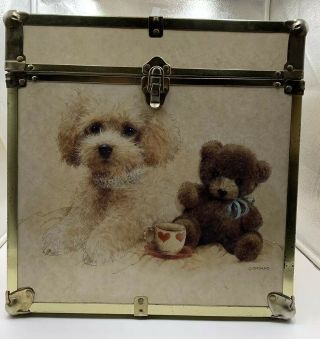 Vintage 80s Toy Chest Wooden Box Rare Puppy Dog Coffee Teddy Bear
