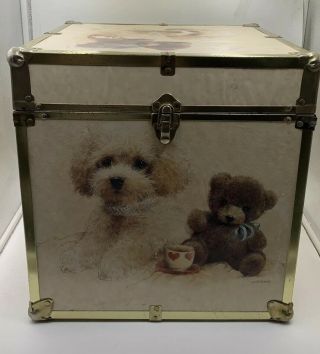 VINTAGE 80s TOY CHEST WOODEN BOX RARE Puppy Dog Coffee Teddy Bear 3