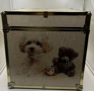 VINTAGE 80s TOY CHEST WOODEN BOX RARE Puppy Dog Coffee Teddy Bear 4