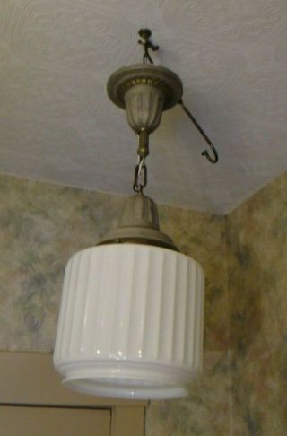 Vintage Schoolhouse Pendent Ceiling Light Fixture 10 " W Two Tone Brass & Silver