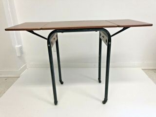 Vintage Typewriter Table Drop Leaf Rolling Wood Top Side Desk Stand Industrial