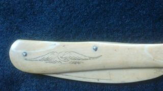 L@@K.  UNUSUAL ANTIQUE FRUIT KNIFE CARVED BONE WITH PICTURE OF A SWAN ON. 2