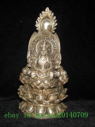 Chinese Old Copper Plating Silver Statue Of 3 Buddha Sitting Lotus Statue F02