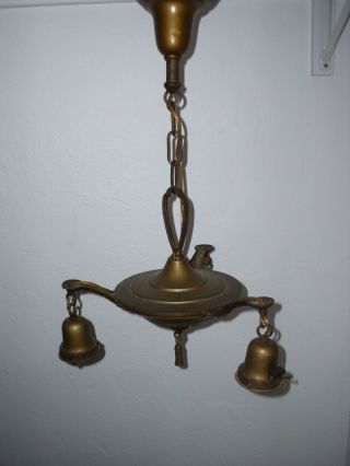 Antique Victorian Brass 3 Arm Pan Style Hanging Chandelier Bryant Light Fixture
