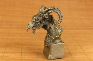 Antique Rare Old Bronze Hand Casting Skull Sheep Statue Figure Collectable