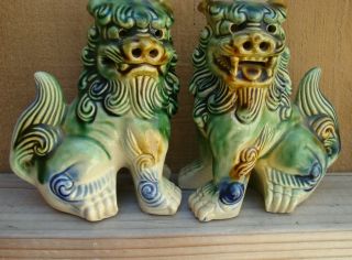 Chinese Green & Brown Glazed Porcelain/ceramic Foo Dogs