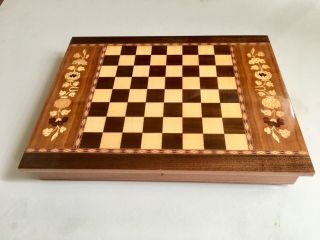 Vintage Stinga Sorrento Italy Inlaid Wood Chess Musical Game Table Top 13” X 17”