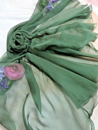 Art Deco Vintage Antique Silk Chiffon Bias Cut Skirt Fabric Deep Green 5.  44yds