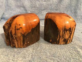 Vintage Mid - Century Modern Burled Rounded Wood Bookends C@@l