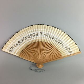 Japanese Folding Fan Vtg Sensu Paper Bamboo Hand Painted Kanji Design 4d260