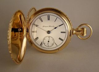 126 Years Old Hampden " Gladiator " 14k Gold Filled Hunter Case 18s Pocket Watch