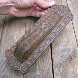 Antique Kenrick & Sons Vertical Cast Iron Letter Box Plate / Door Knocker