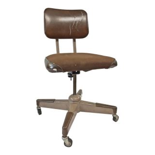 Mid Century Modern Office Chair Desk Swivel Vintage Industrial Brown Rolling Mod
