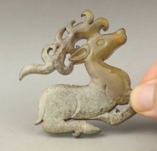 Chinese old natural hetian jade hand - carved deer pendant 2.  3 inch 2