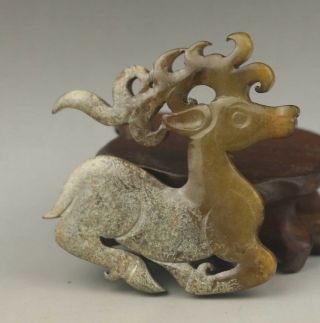 Chinese old natural hetian jade hand - carved deer pendant 2.  3 inch 3