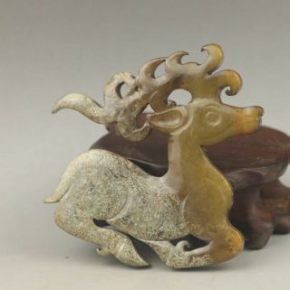 Chinese old natural hetian jade hand - carved deer pendant 2.  3 inch 4