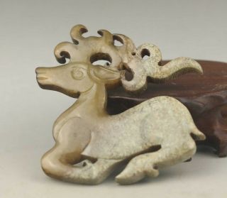 Chinese old natural hetian jade hand - carved deer pendant 2.  3 inch 6