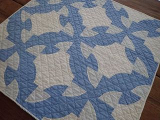 Vintage Cornflower Blue & White Farmhouse Table Crib Quilt