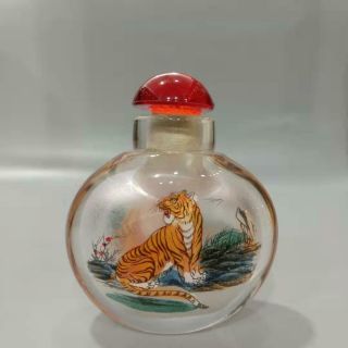 China Exquisite Glass Hand - Painted King Of Beasts - Tiger Snuff Bottles Byh015