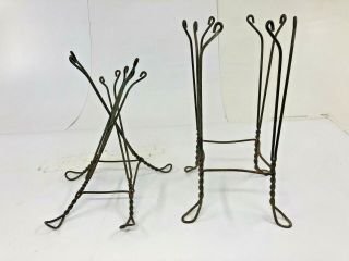 2 Vintage Twisted Wire Table Bases Legs Metal Ice Cream Parlor Rustic 40s Side