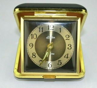 Vintage Linden Travel Alarm Clock Wind Up Black Snap Close Case