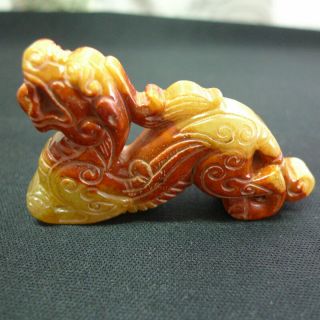 Exquisite Chinese Jade Red Mountain Culture Hand Carved Jade Dragon 630
