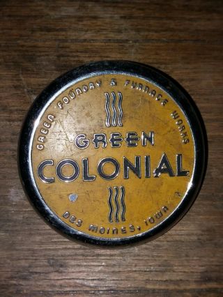 Antique Green Colonial Furnace Co.  Stove Des Moines,  Ia Badge Emblem Name Plate