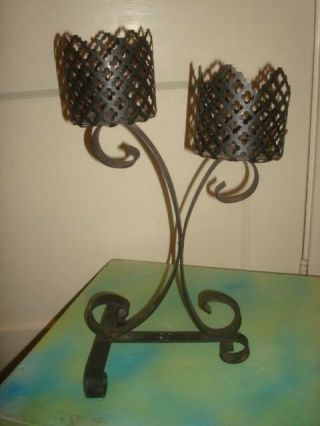 Vintage Mid Century Wrought Iron Metal Candle Holder