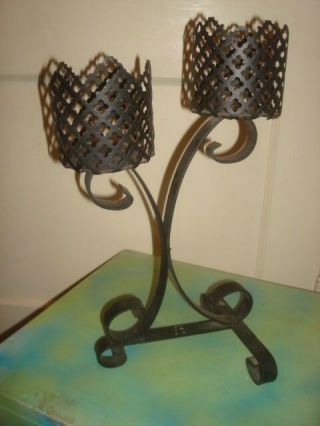 Vintage Mid Century Wrought Iron Metal Candle Holder 2