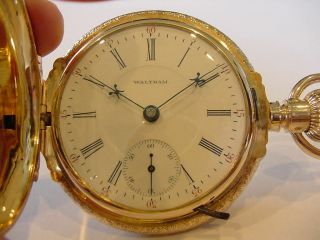 SPECTACULAR 18s 14K SOLID GOLD 1899 BOXED MULTICOLOR WALTHAM HUNTER AWESOME 7