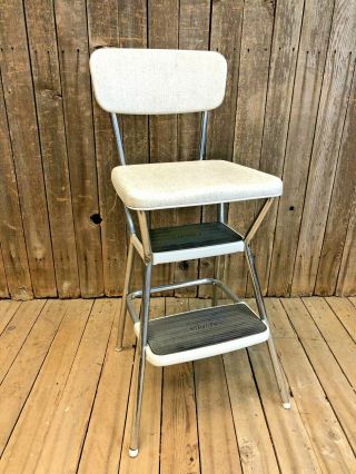 Vintage Cosco Step Stool Metal Rustic Industrial Side Chair Flip Top Mid Century