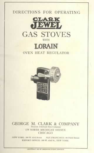 1920 DIRECTIONS FOR OPERATION OF CLARK JEWELL GAS STOVES,  AMERICAN STOVE CO. 2