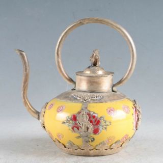 Chinese Painted Porcelain&silver Handmade Dragon&monkey Teapot Lzj115