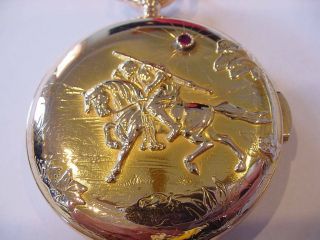 MAGNIFICENT 18k SOLID GOLD UTI OVERSIZED ¼ hr REPEATER REPOUSSE CASE 58mm RUBY 2