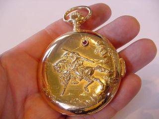 MAGNIFICENT 18k SOLID GOLD UTI OVERSIZED ¼ hr REPEATER REPOUSSE CASE 58mm RUBY 4
