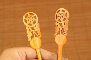 pair old hand carved flower spoon 2