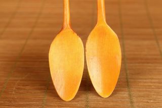 pair old hand carved flower spoon 3