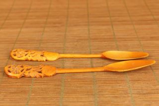 pair old hand carved flower spoon 5