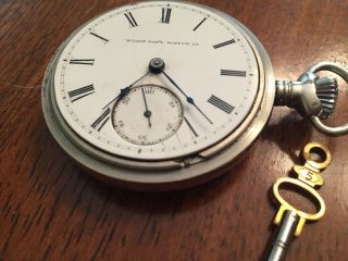 1873 ELGIN H.  Z.  Culver 15j Key Wind Lever Set Pocket Watch 18s Running Wild West 8