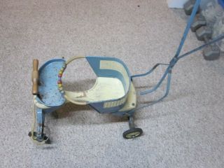 Vintage 1950s Taylor Tot Blue White Metal Wood Baby Stroller Walker All