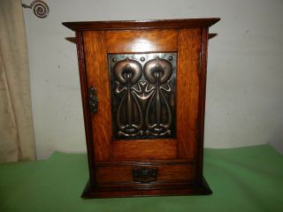 Antique Edwardian Art Nouveau Oak Smokers Cabinet. 3