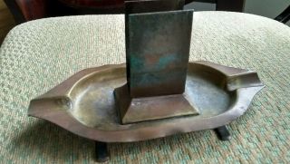 Unusual Art Nouveau Copper Matchbox Holder Dish With Marking C E D