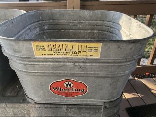 Vintage Wheeling Galvanized Metal Wash Tub 62 - DT Wheeled Stand - Western,  PA 2