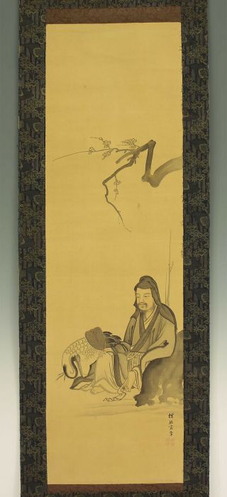 掛軸1967 Japanese Hanging Scroll : Kano Tanyu Morinobu " Jurojin And Crane " @zkn134
