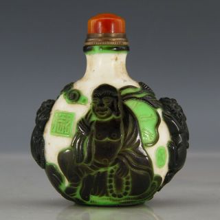 Chinese Exquisite Handmade Luohan Carving Glass Snuff Bottle
