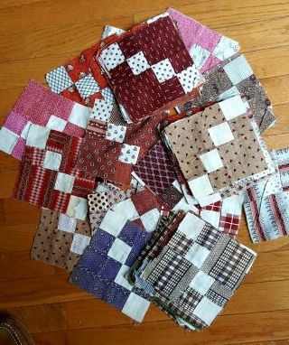 50,  Antique / Vintage 7 " Sq.  (approx. ) Quilt Fabric Blocks Hand Sewn