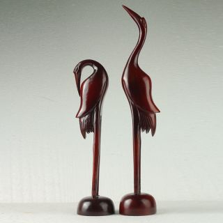 A Rare Chinese Wood Hand - Carved 2 Cranes - Lifelike